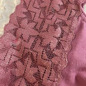 PINK cotton thong panties with a lace waistband